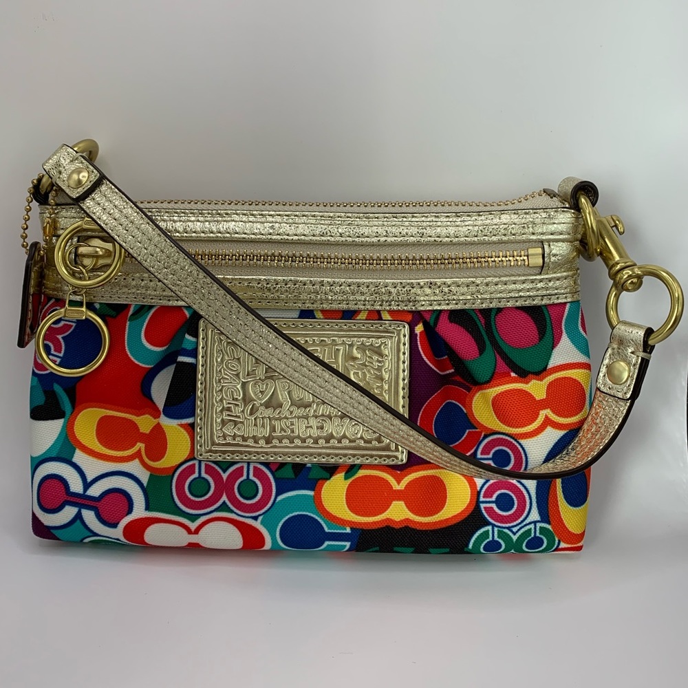 Coach Poppy Pop Brass Multicolor Colorful Pattern Clutch